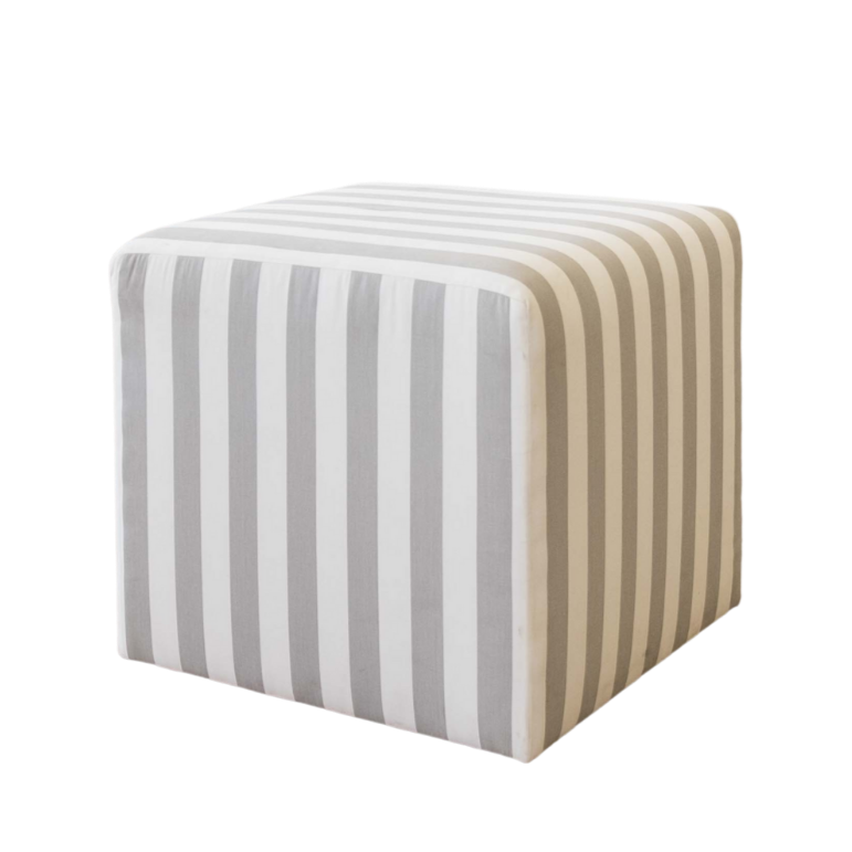 Pouf - Cube Wide Stripe Grey White