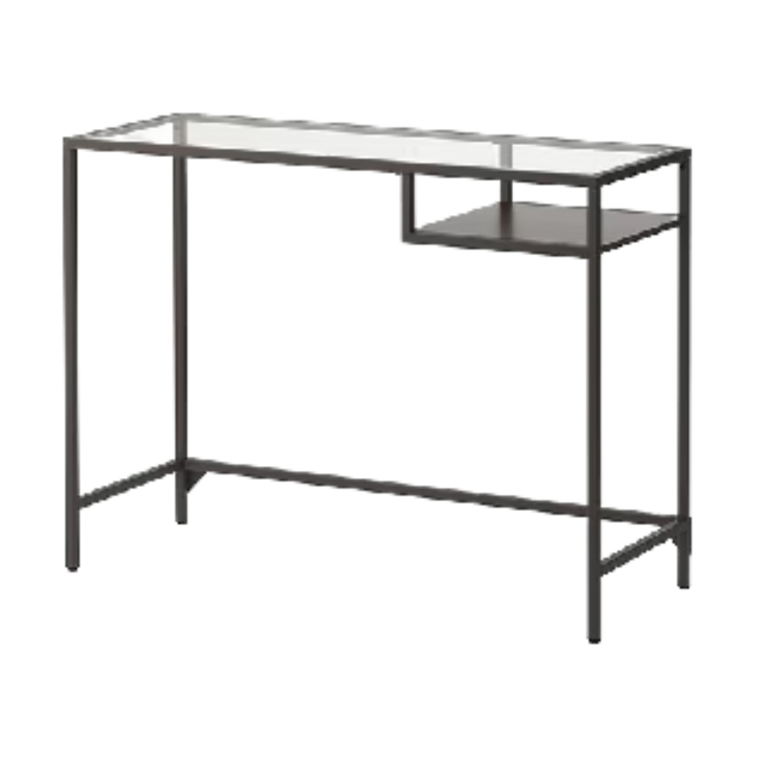 Desk - Metal Black Small Shelf Glass Top - 39''