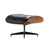 Ottoman - Eames Black Leather Curved Wood