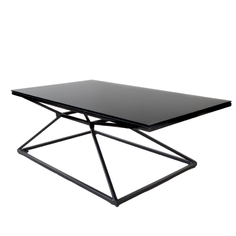 Geometric Frame Coffee Table w/ Black Glass