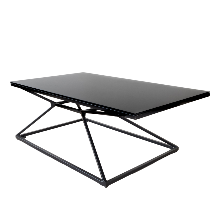Geometric Frame Coffee Table w/ Black Glass