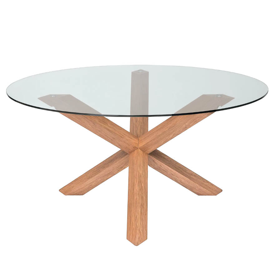 Tri X Light Wood Leg Round Glass Top