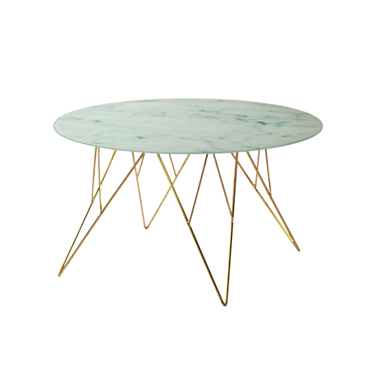 Coffee Table - Prunus Round Marble Top Brass Legs