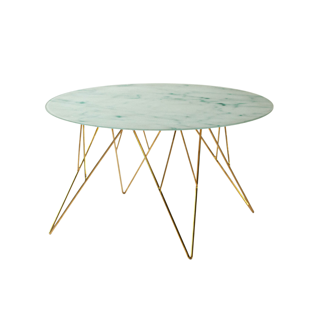 Coffee Table - Prunus Round Marble Top Brass Legs