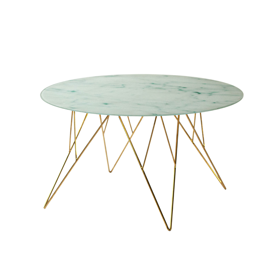 Coffee Table - Prunus Round Marble Top Brass Legs