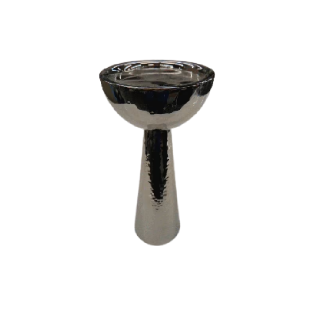 Candle Holder - Short Hammered Silver Cone Shaped Half Sphere