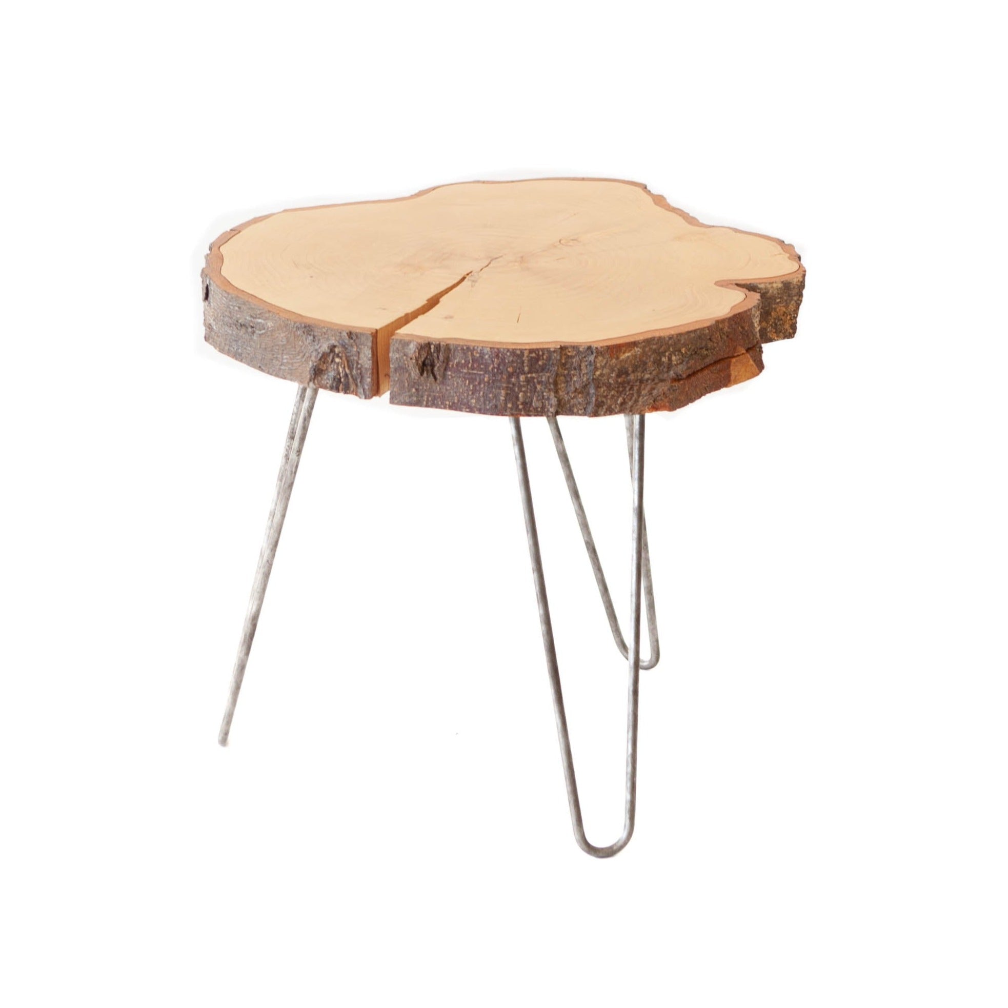 End Table - Raw 18" Cross Cut Wood w Hairpin Leg