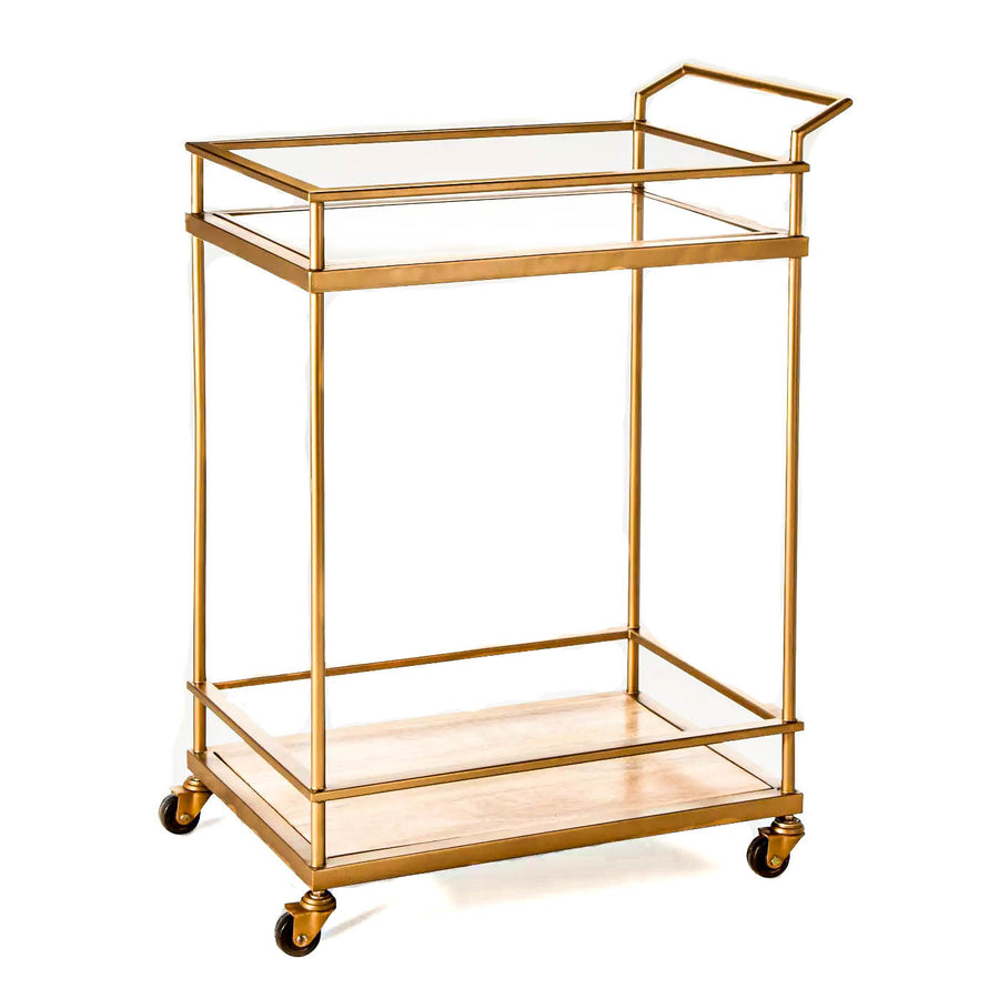 Bar cart - Gold Glass w/ Wood