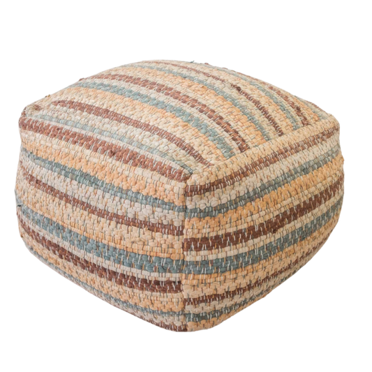 Stripped Earth Tone Woven Pouf
