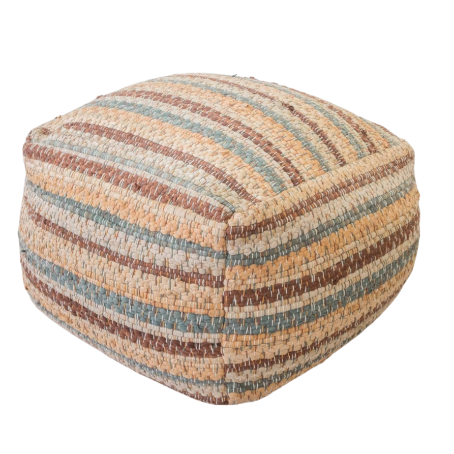 Stripped Earth Tone Woven Pouf