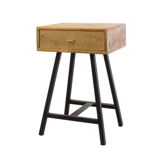 Nightstand -  Raw Wood Top Black Base