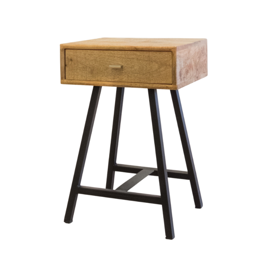 Nightstand -  Raw Wood Top Black Base
