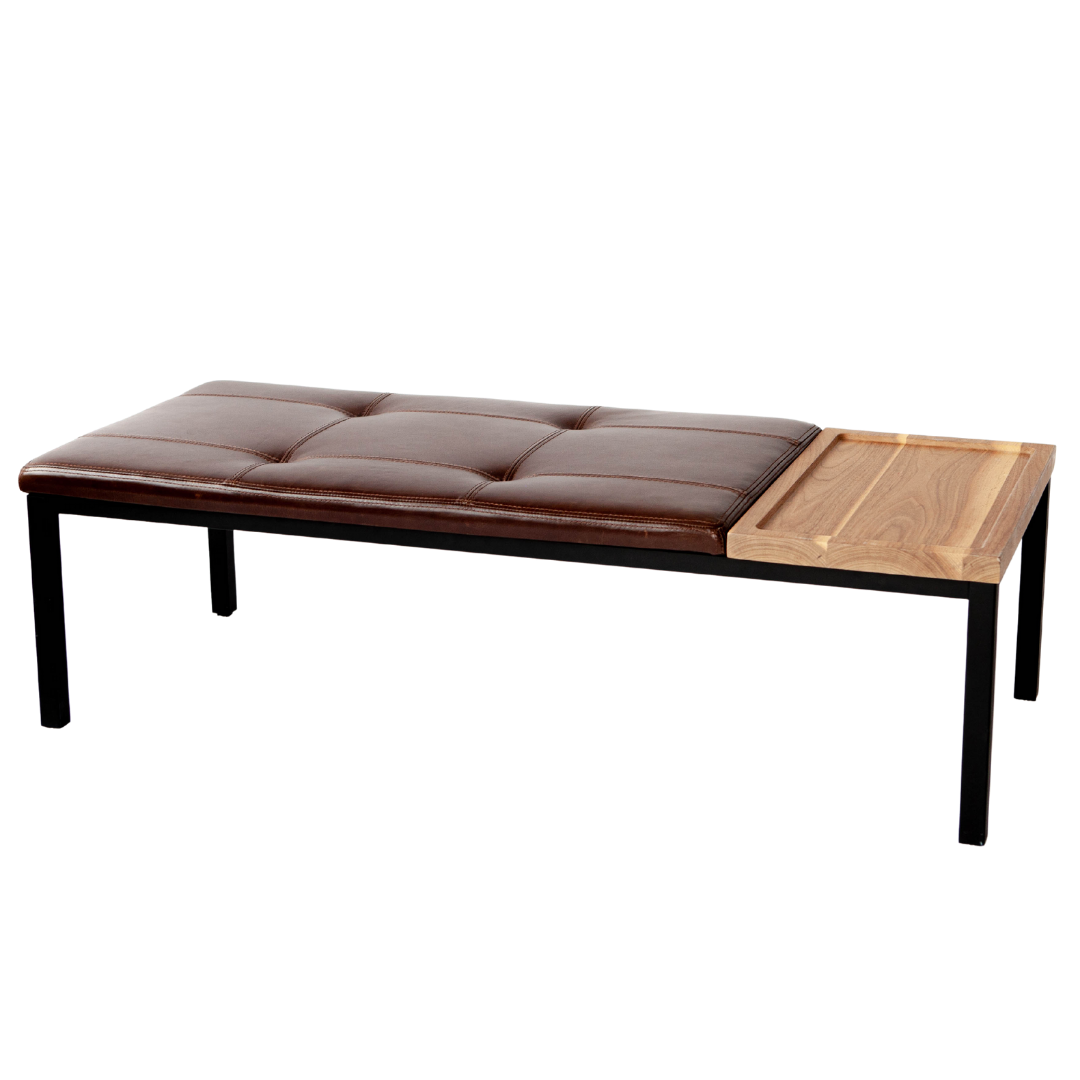 Bench - Carlaw Walnut w/ Brown Leather Seat