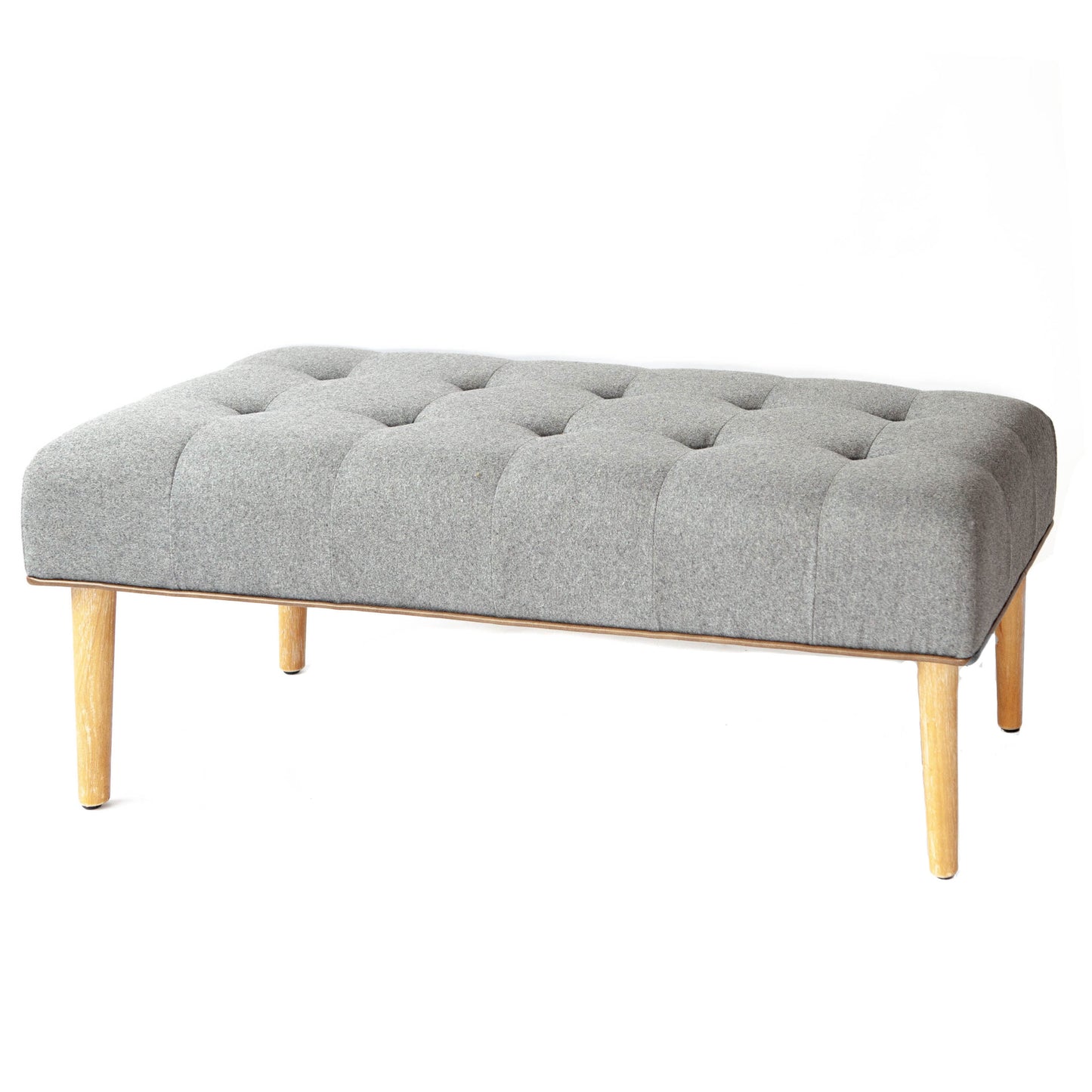 Bench - Grey Tufted Wood Leg