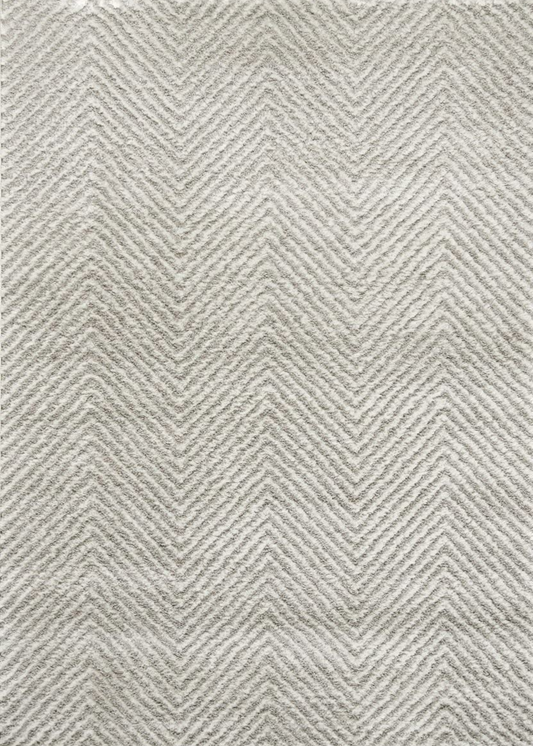 Cream & Grey Herringbone Shag Rug
