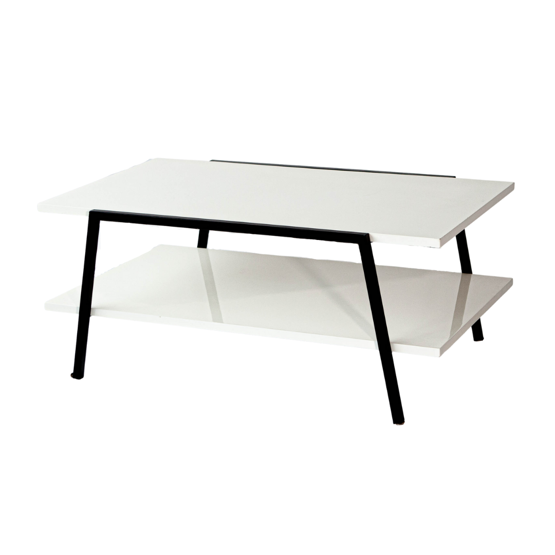 Coffee Table - White 2 Tier w/ Black Legs