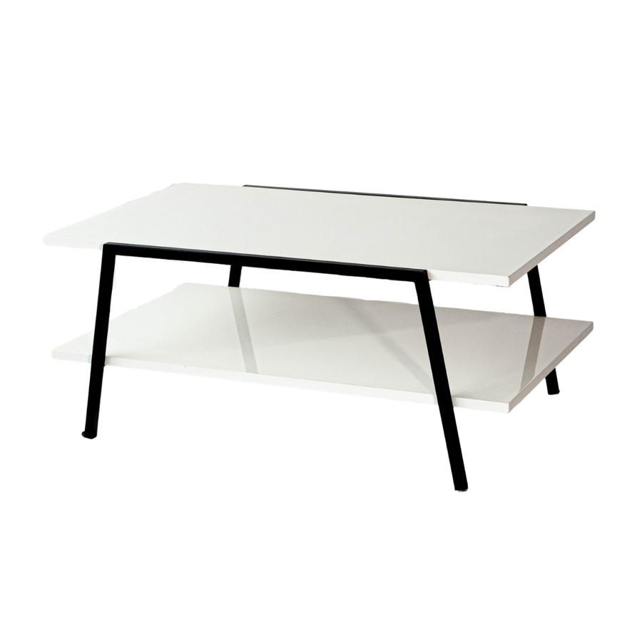 Coffee Table - White 2 Tier w/ Black Legs