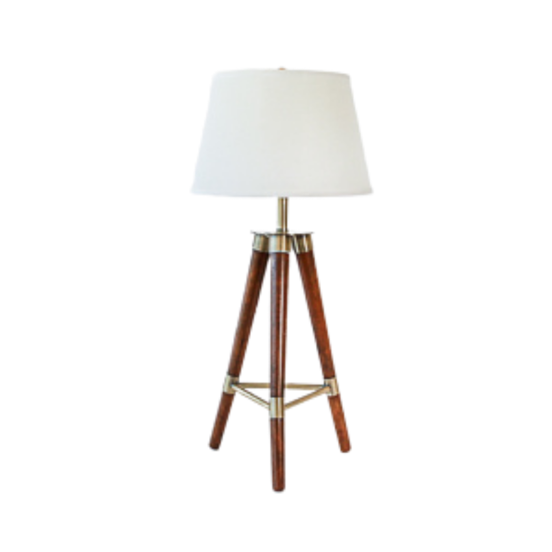 Table Lamp - Tripod Wood Legs w/ Gold