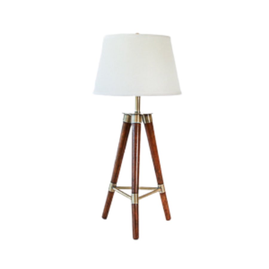 Table Lamp - Tripod Wood Legs w/ Gold