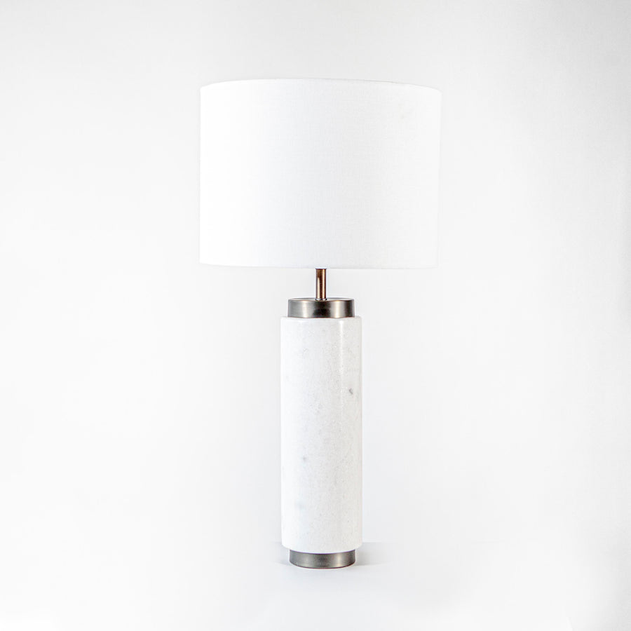 Table Lamp - White Marble Cylinder