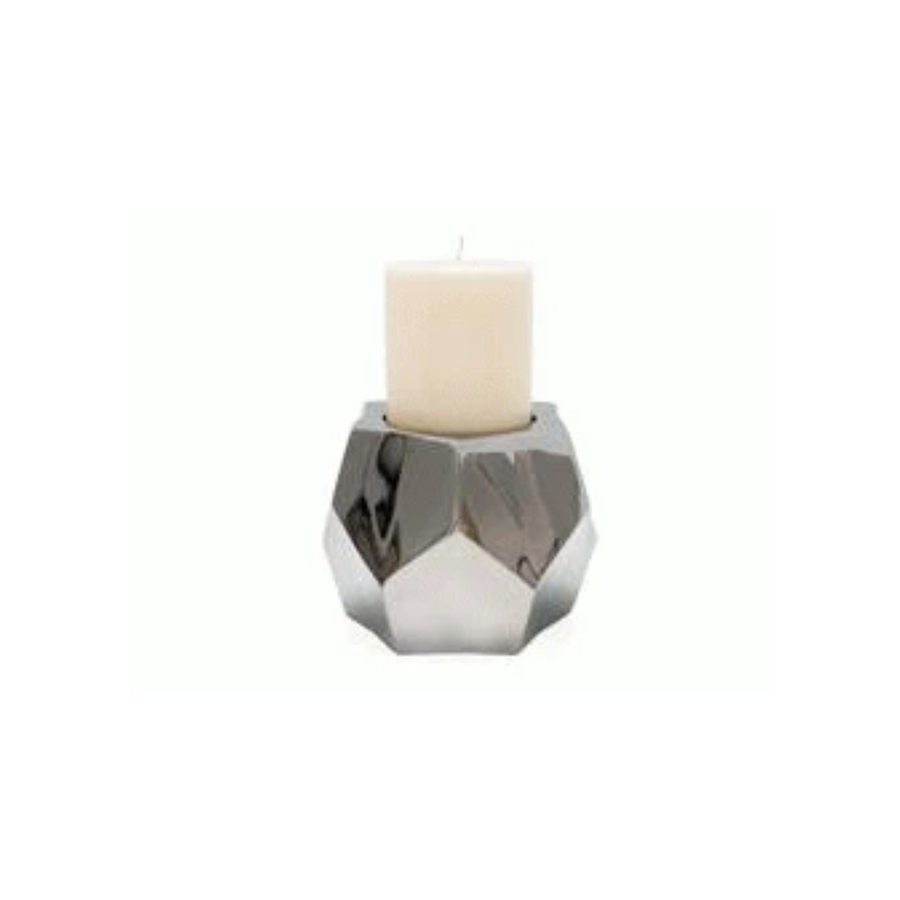 Candle Holder - Silver Geometric