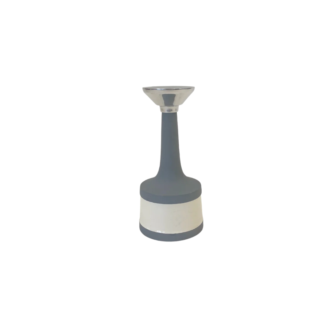 Candle Holder - Grey w/ White Stripe 9"