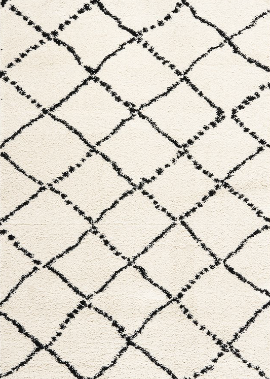 Cream & Grey Diamond Shag Rug