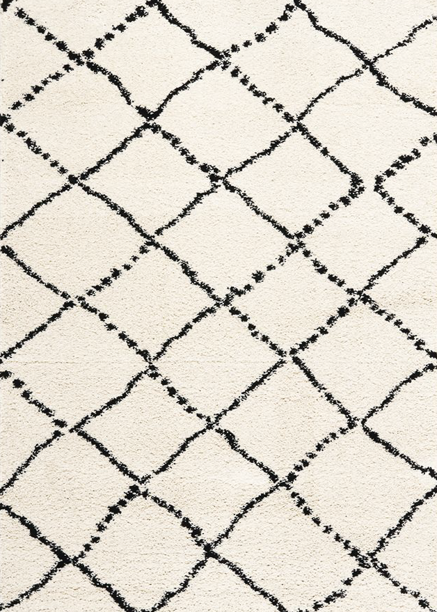 Cream & Grey Diamond Shag Rug