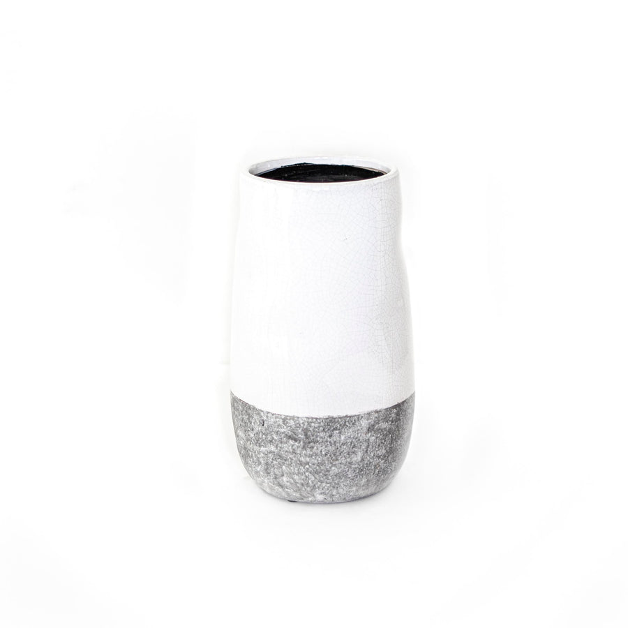 Tall White with Grey Cylinder Vase