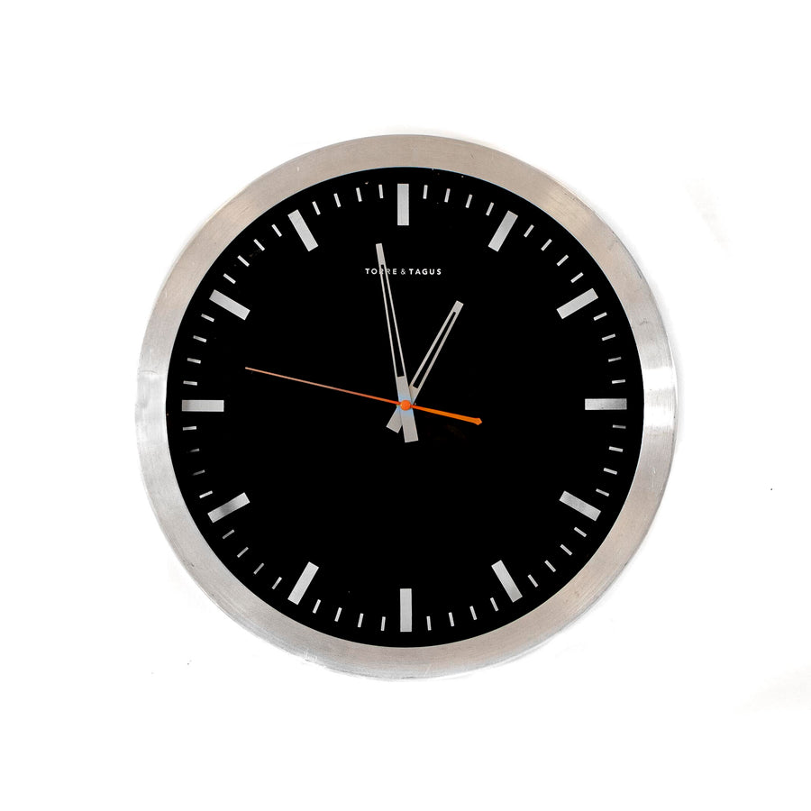 Silver Clock w/ Black Face & Orange Second Hand
