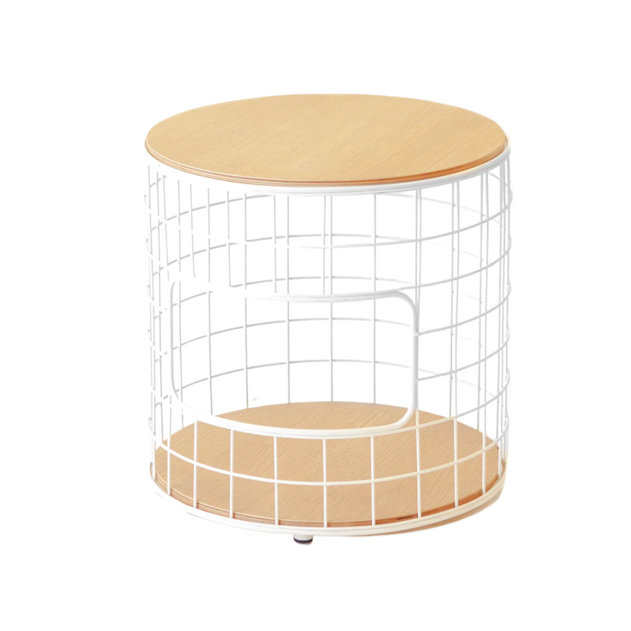 Nightstand -  Round White Wireframe Natural Ash