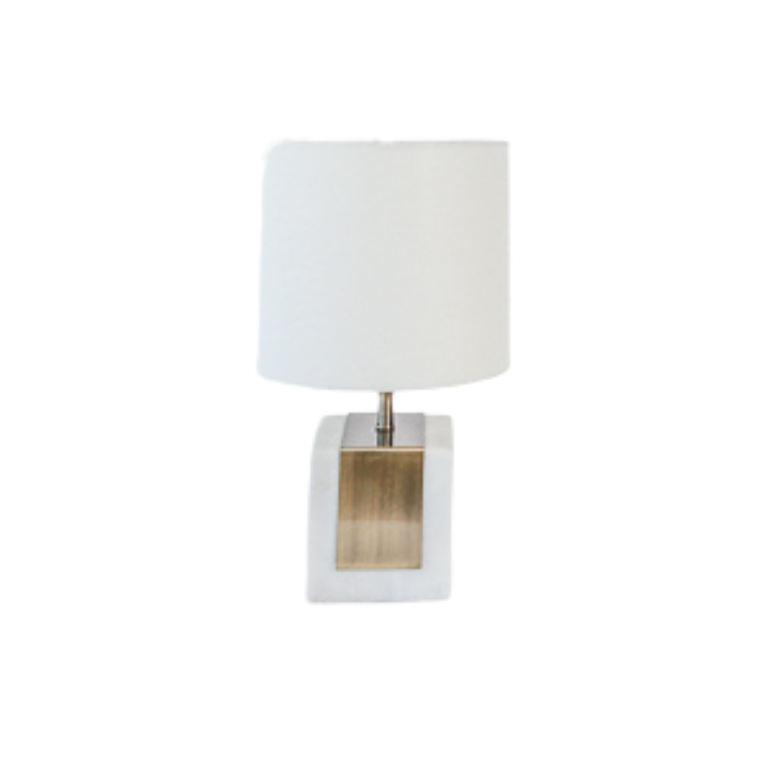 Table Lamp - Marble Cube w/ Brass