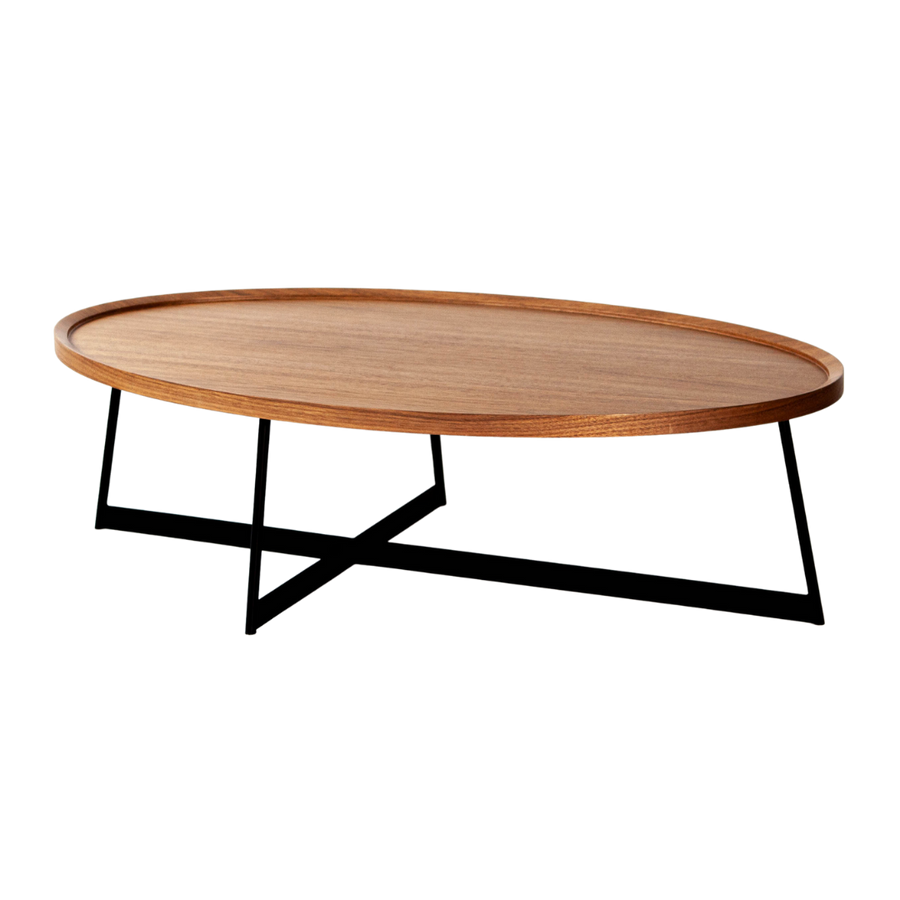 Oval Walnut Coffee Table w/ Black Base