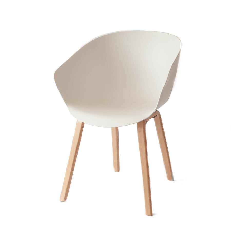 White Bucket Seat w/ Natural Wood Base