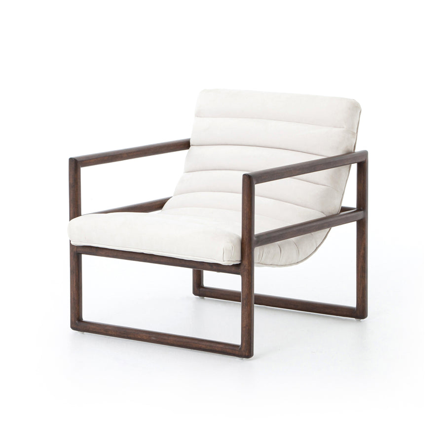 Accent Chair - Fitz White Leather Channelling w/ Wood Frame
