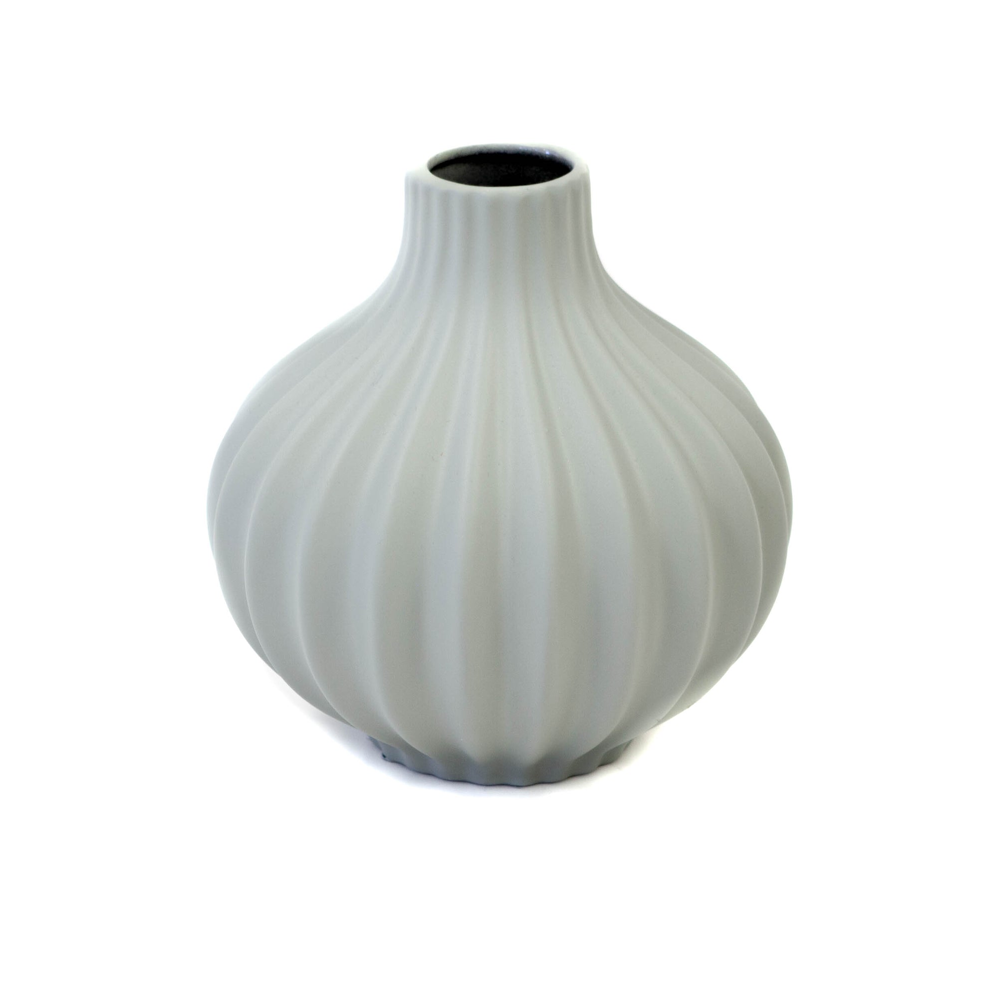 Matte Grey Bulb Ribbed Vase