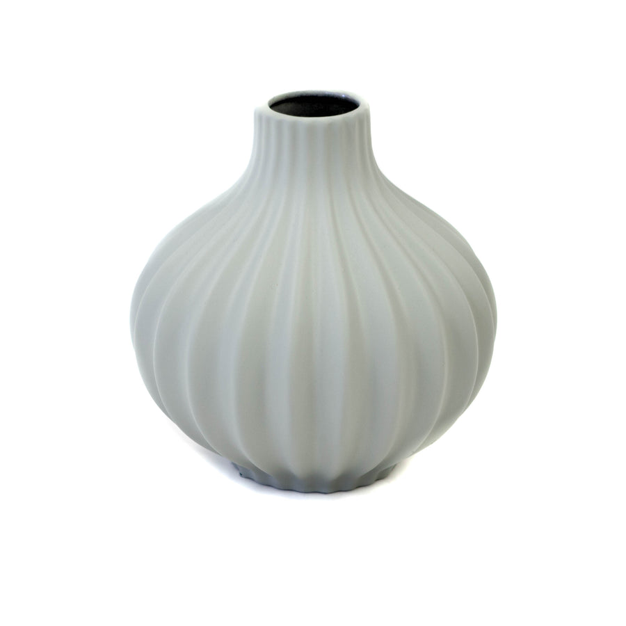 Matte Grey Bulb Ribbed Vase