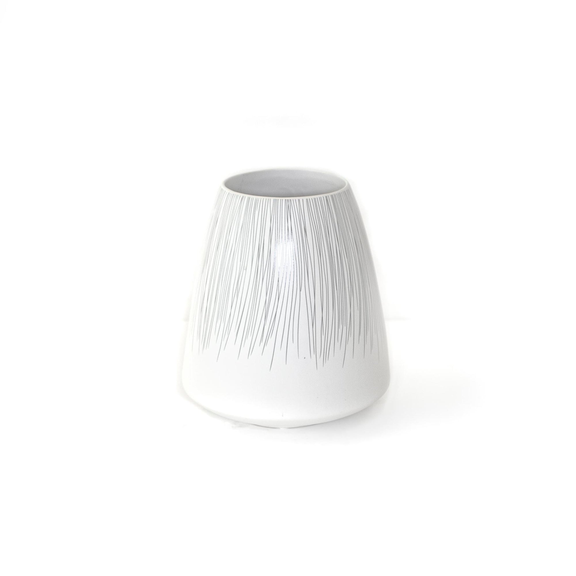 Small White Matte Ceramic Vase w/ Lines