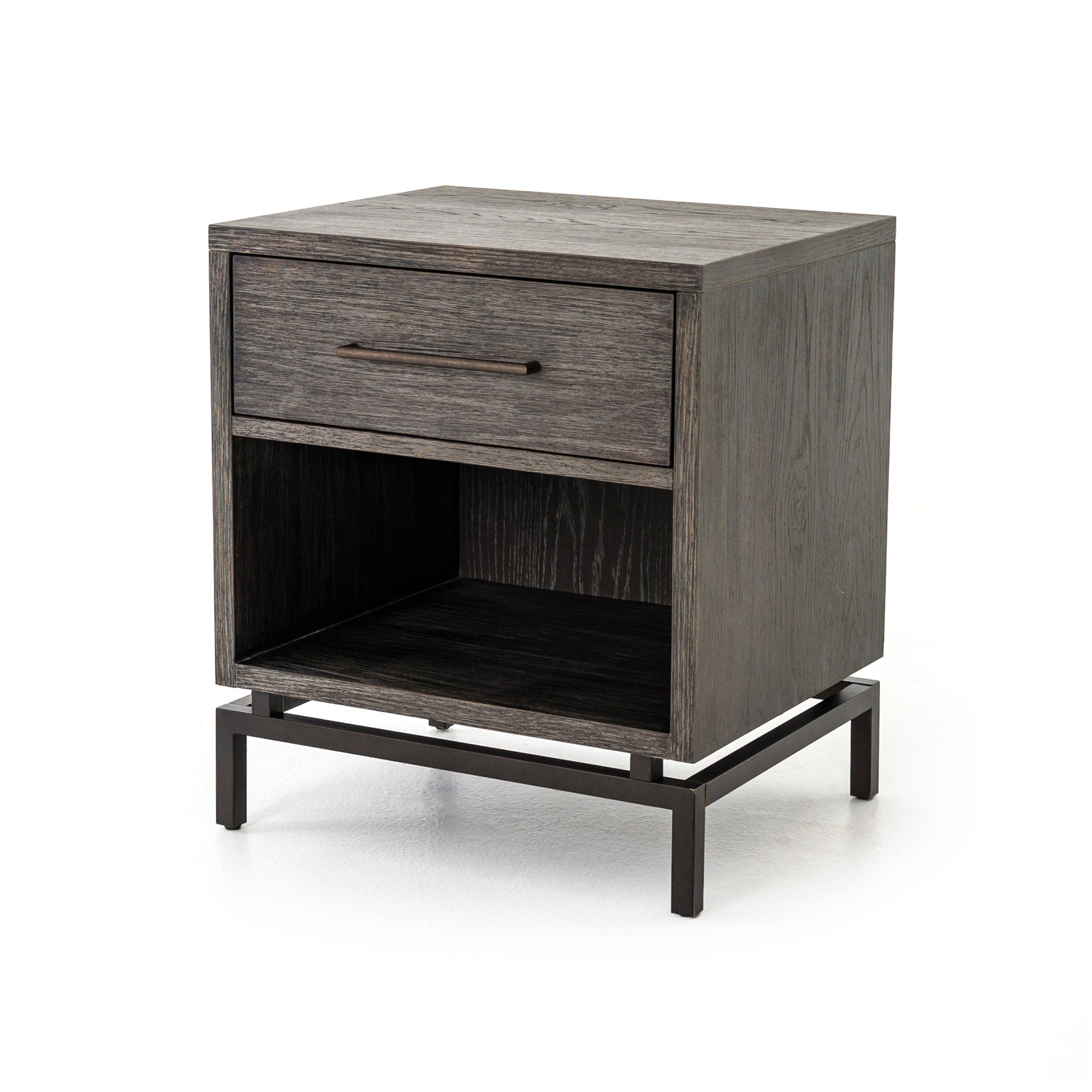 Nightstand -  Greta Grey Wash Wood w/ Iron Base