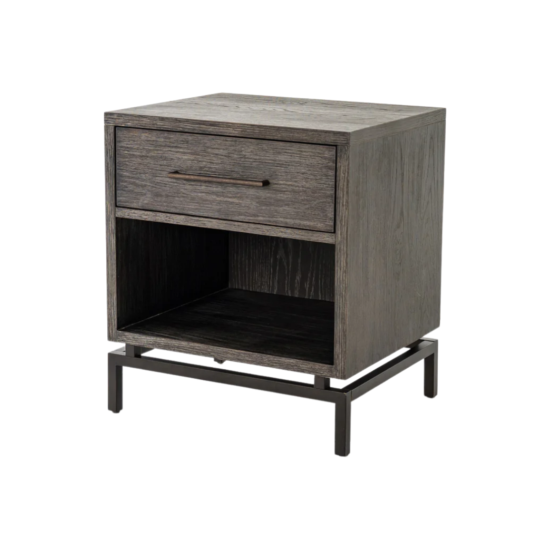 Nightstand -  Greta Grey Wash Wood w/ Iron Base