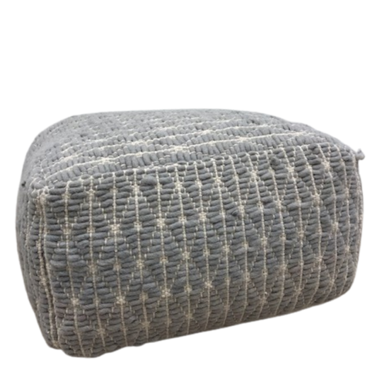 Pouf - Light Grey & Cream w/ Triangle Pattern