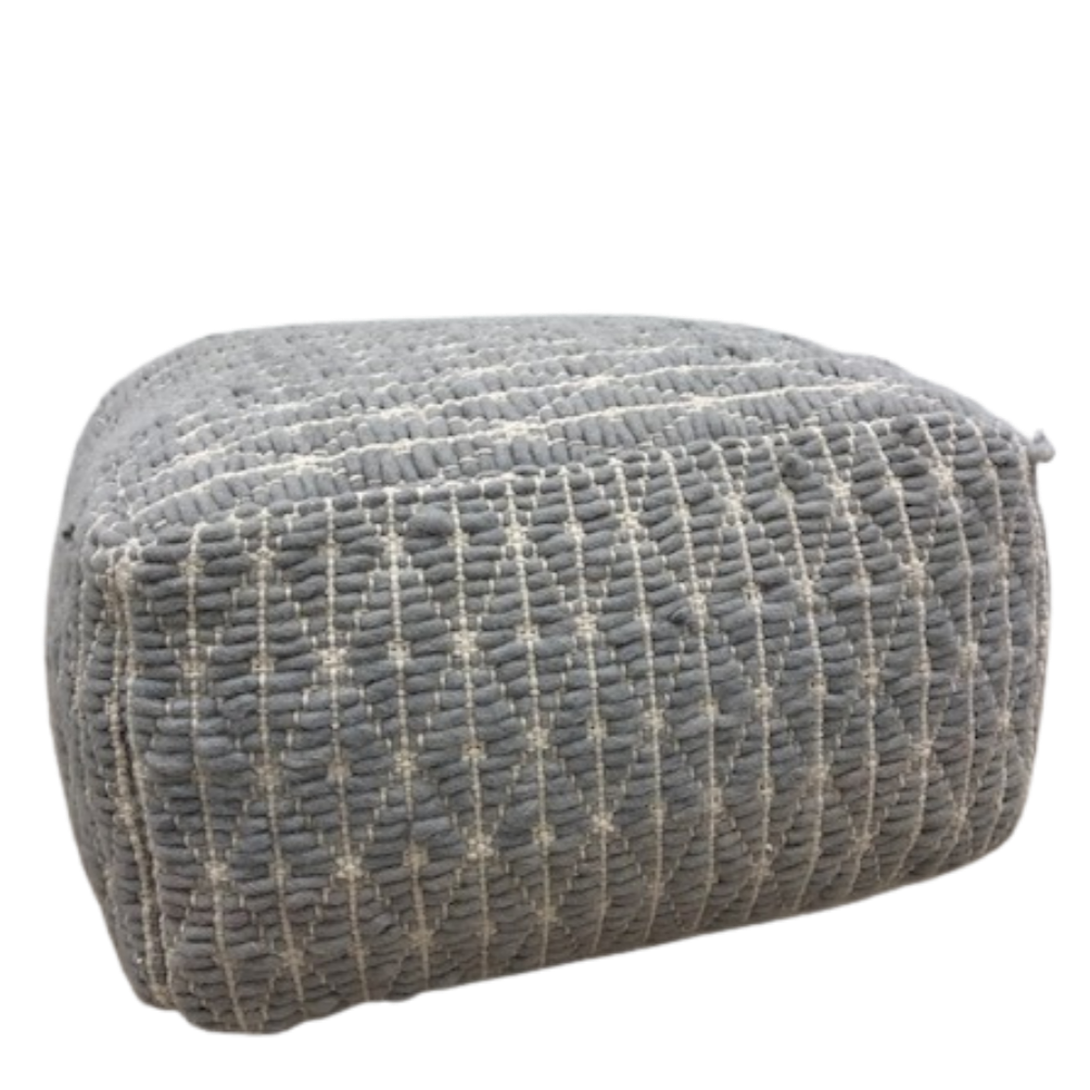 Pouf - Light Grey & Cream w/ Triangle Pattern