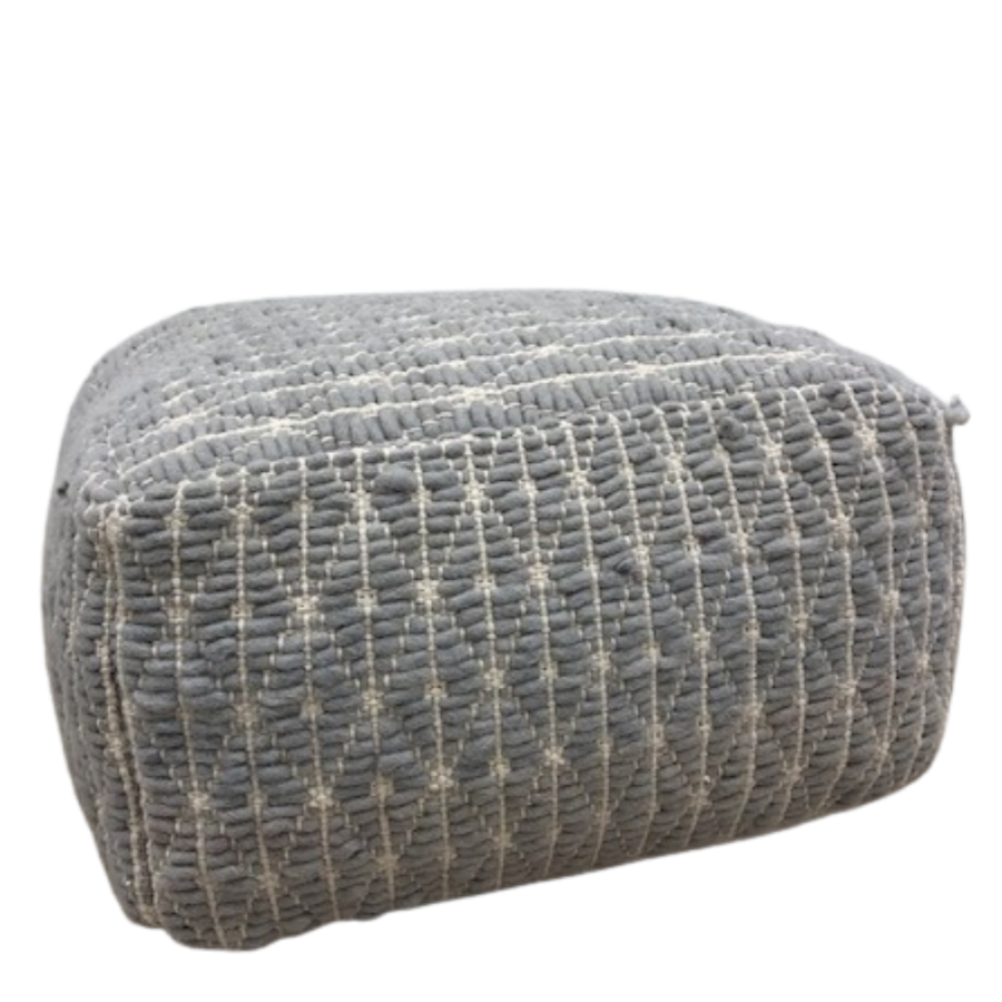 Pouf - Light Grey & Cream w/ Triangle Pattern