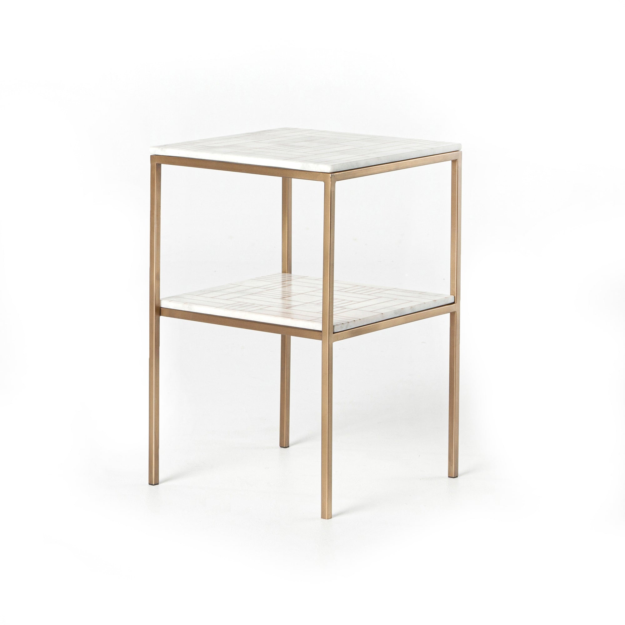 End Table - Piet 2 Shelves Gold & Marble