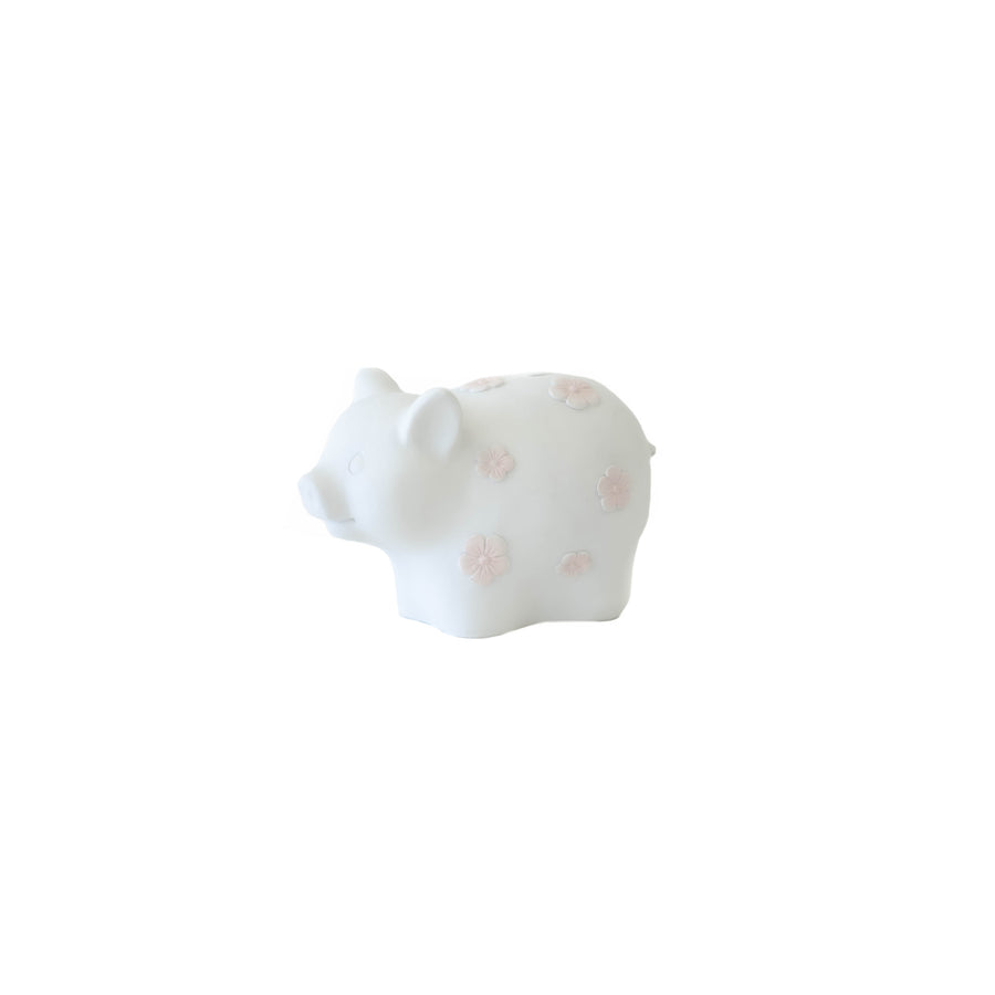 Piggy Bank - White Pig w/ Pink Flowers