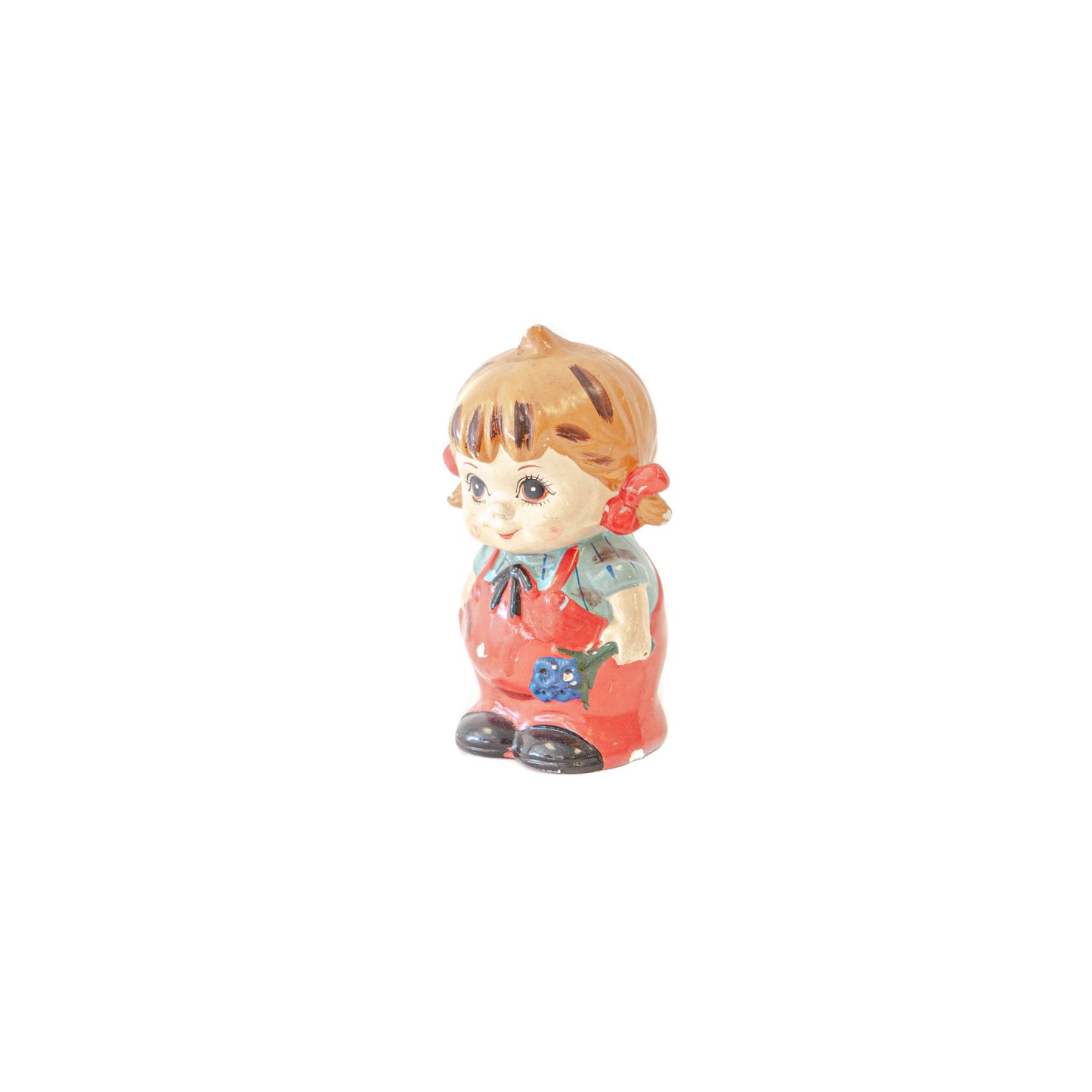 Piggy Bank - Pigtail Girl in Red Overalls