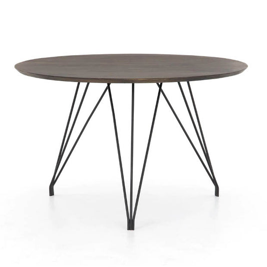 Round Dark Wood Top 3x3 Wire Legs - 48"