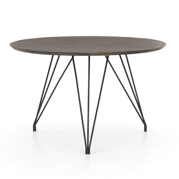 Round Dark Wood Top 3x3 Wire Legs - 48"