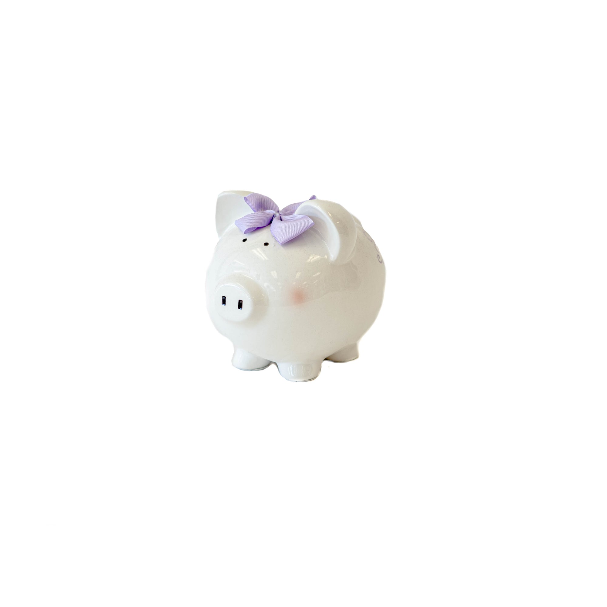 Piggy Bank - White w/ Purple Bow and Castle
