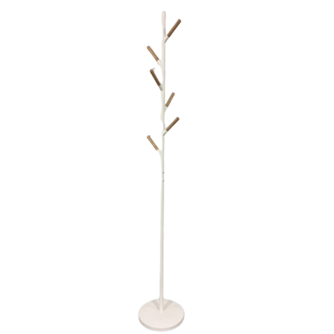 Coat Rack - White w/ Wood Hooks